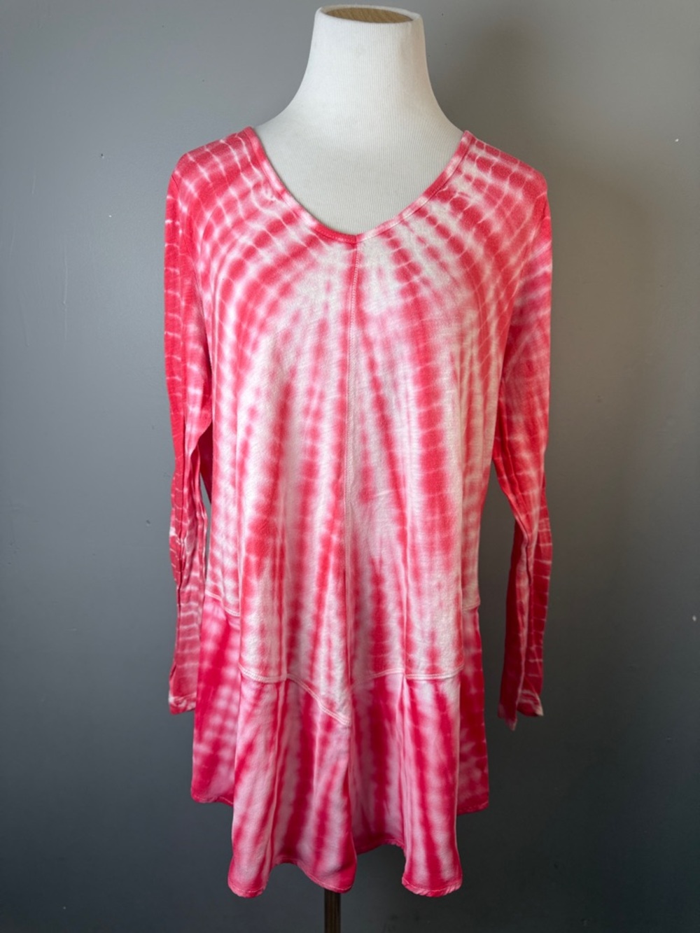 Women's Pink Tie-Dye Long Sleeve V-Neck Tunic